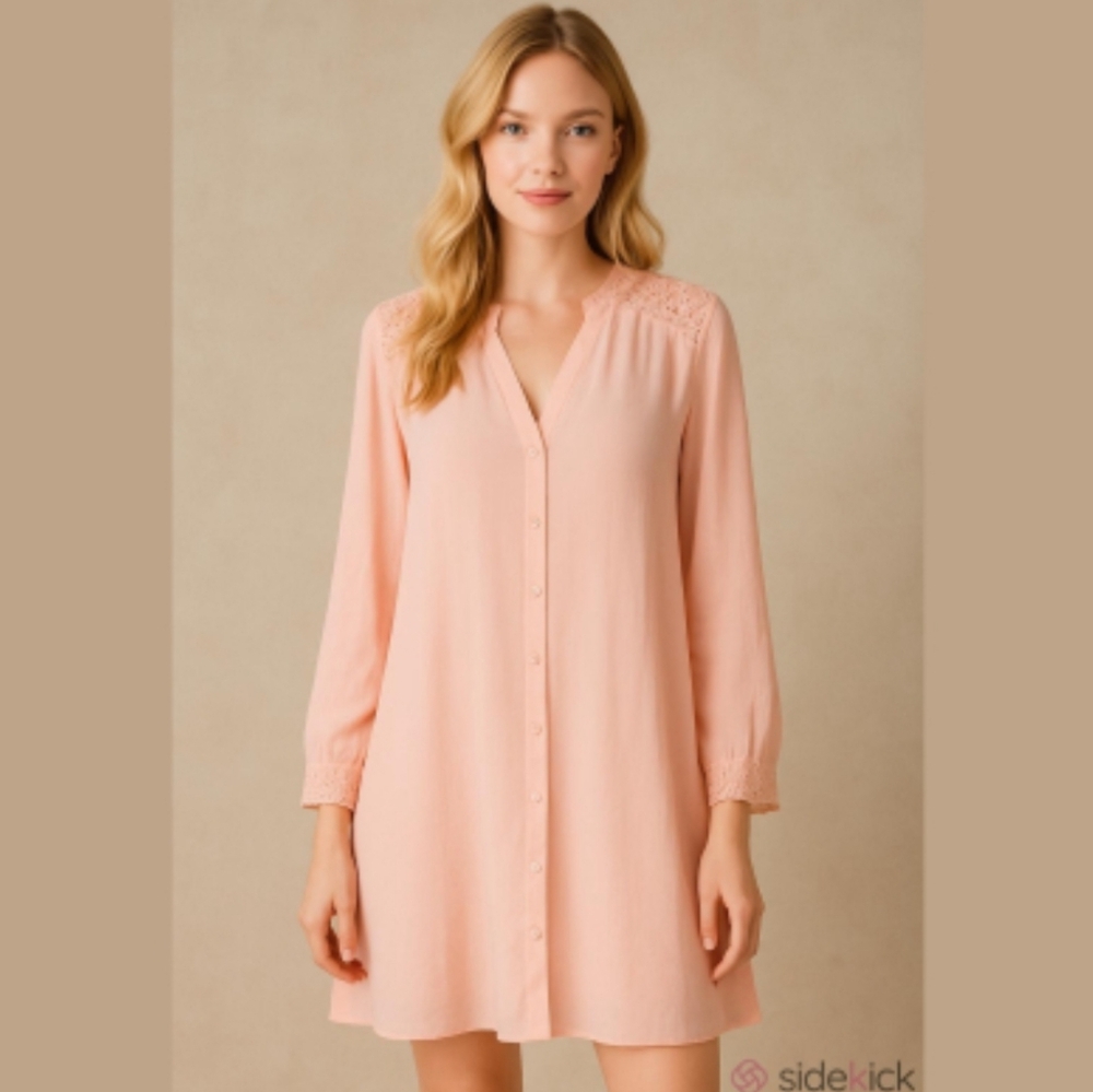Oscar de la Renta Blush Dusty Pink Vintage White Lace Button Down Night Gown